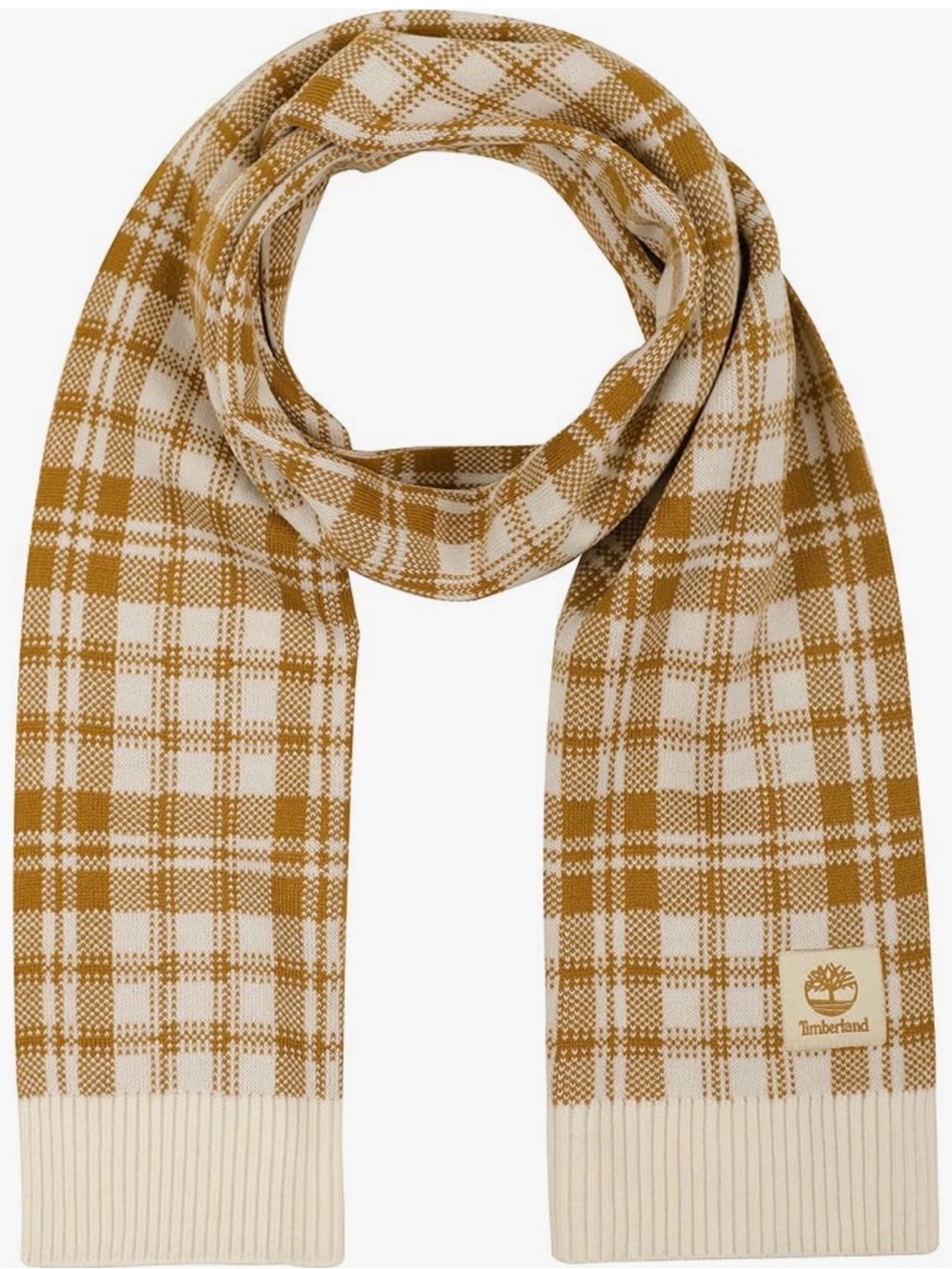 Timberland Plaid Knit Scarf Tan White Neutral OS NWOT